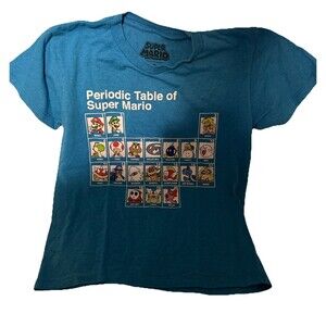Vintage Super Mario Periodic Table Kids T-Shirt Size Small Blue